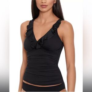 Lauren Ralph Lauren Black Ruffled Neckline Underwire Tankini Top sz 20W Preppy